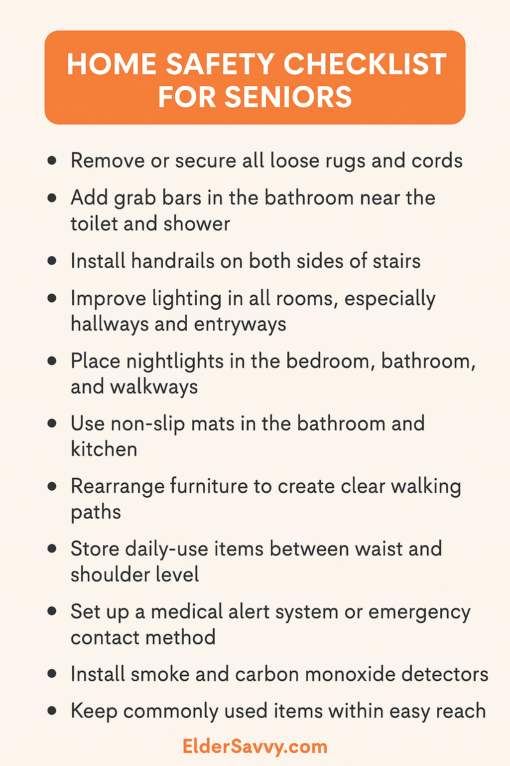 Home safety checklist for elders
